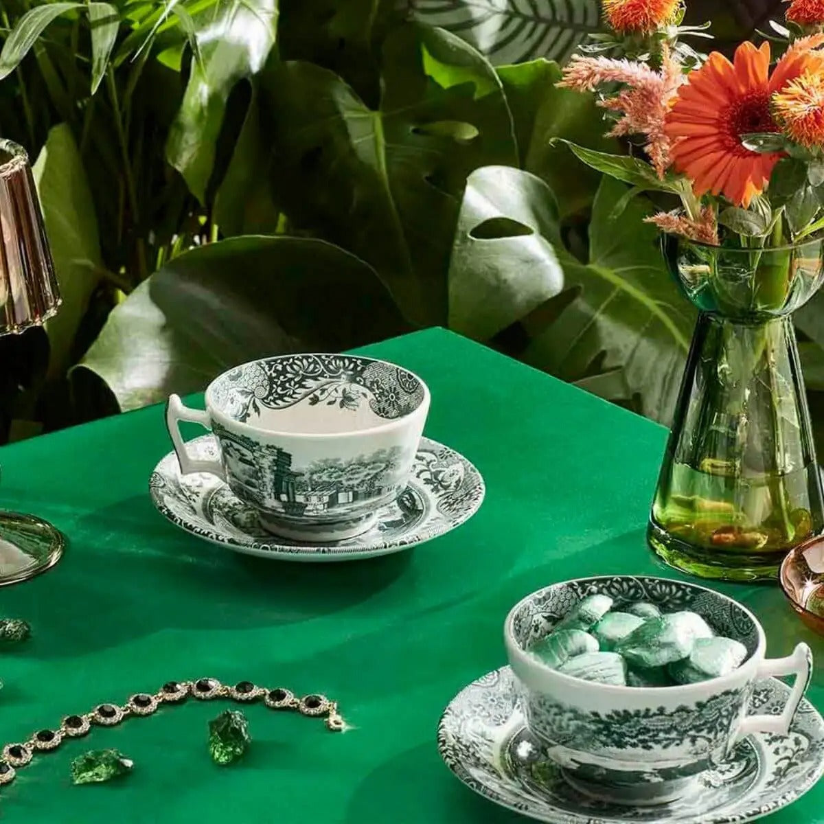 Spode Heritage Green Italian Teacup & Saucer – Classic 7oz English Ceramic Tea Set Spode