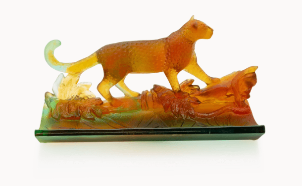 Tropical Leopard Pencil Holder in Amber & Green Daum - Crystal House