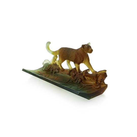Tropical Leopard Pencil Holder in Amber & Green Daum