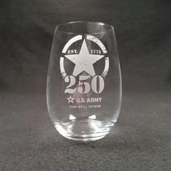 US Army 250th Anniversary Stemless Wine Glass - Limited Edition - PAIR Crystal House