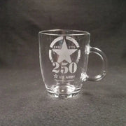 US Army 250th Anniversary engraved glass mug with “This We’ll Defend” motto