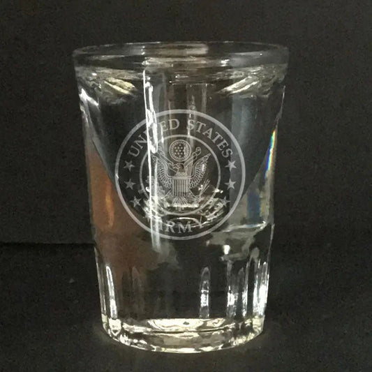 US Army insignia on shot glass Crystal House