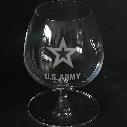 U.S Army logo engraved on brandy snifter Crystal House