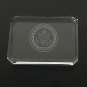 US Army Logo Paperweight - Custom Engraved Crystal Desk Accessory for Military Gifts.