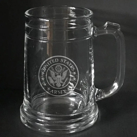 US Army logo sand carved on  beer mug Crystal House