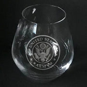 US Army logo sand carved on stemless wine glass Crystal House 