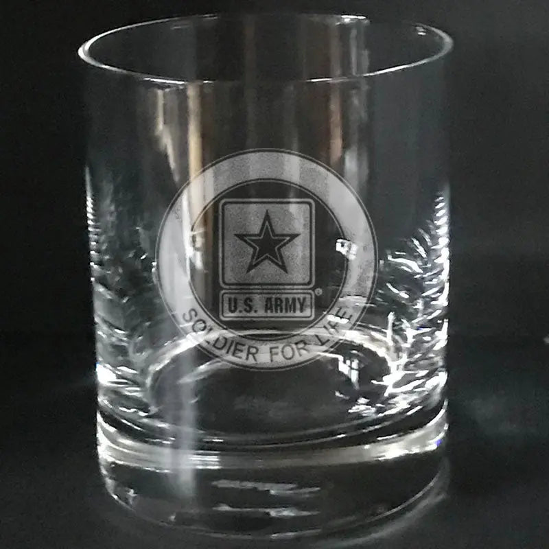 U.S Army logo - soldier for life engraved on whiskey glass