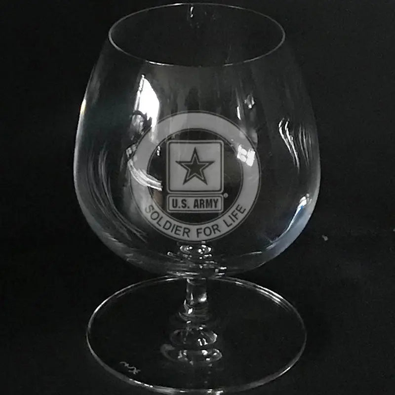 U.S Army logo "SOLDIER FOR LIFE " on brandy snifter Crystal House