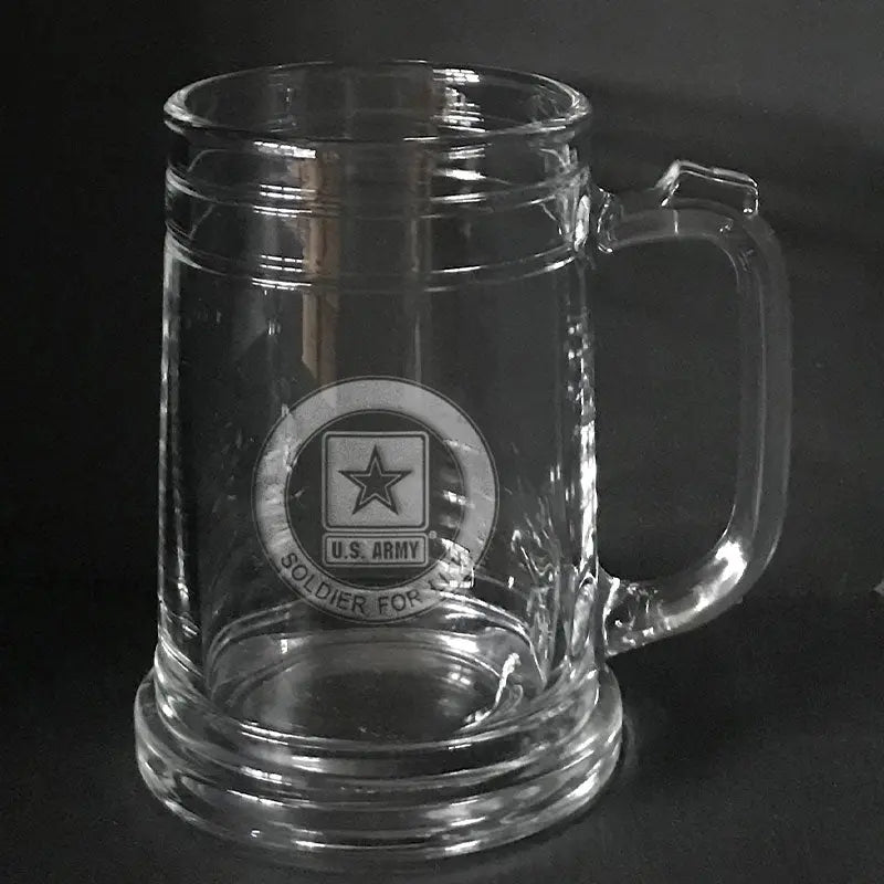 US Army "Retired soldier for life" logo on beer mug Crystal House