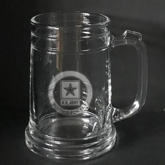 US Army "Retired soldier for life" logo on beer mug Crystal House