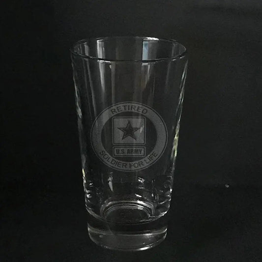 US Army retired soldier for life-pint glass Crystal House