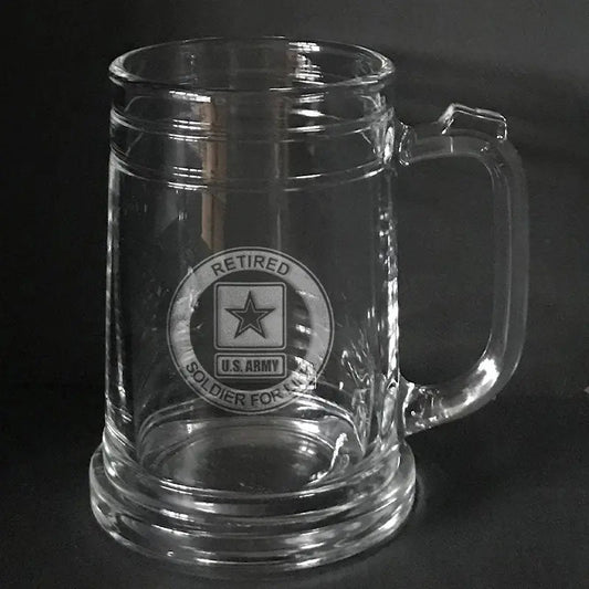 US Army "Soldier for life" logo on beer mug Crystal House