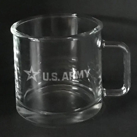 US Army Star engraved on warm beverage mug Crystal House