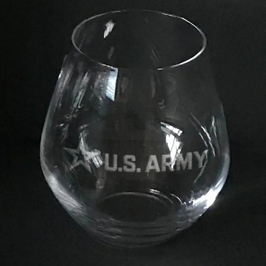 US Army star logo sand carved on stemless wine glass Crystal House