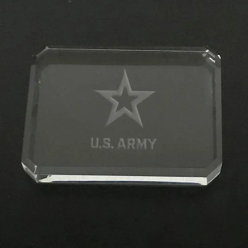 US Army Star Paperweight, Custom Engraved Crystal Desk Accessory.