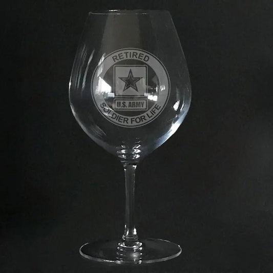 US.Army Retired Soldier for Life Logo on Stem wine Crystal House