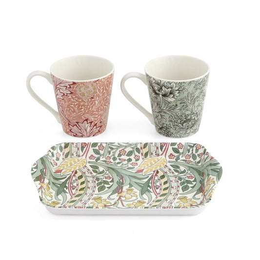 Spode Morris & Co. Mug & Tray Set – Luxury Porcelain Tea Cups & Tray