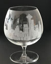 Seattle Skyline Sand carved on Cognac glass (PAIR)