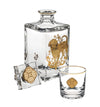 GOLDEN CASE WITH DECANTER AND 2 OLD FASHION DOG