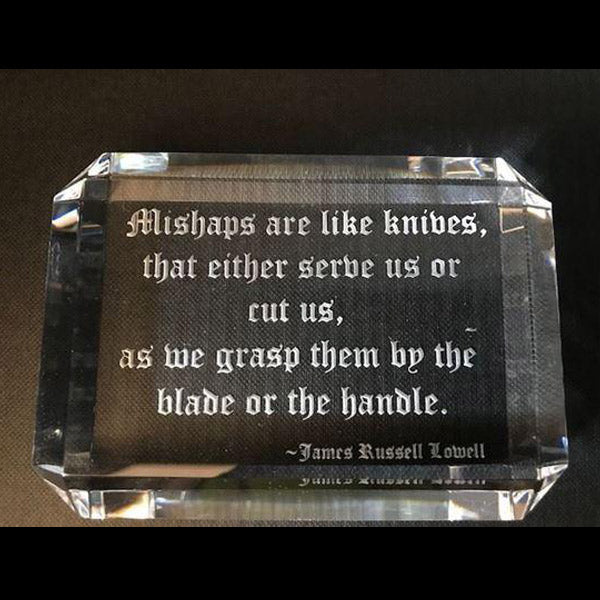 Engraved Paperweight with Intellectual quote