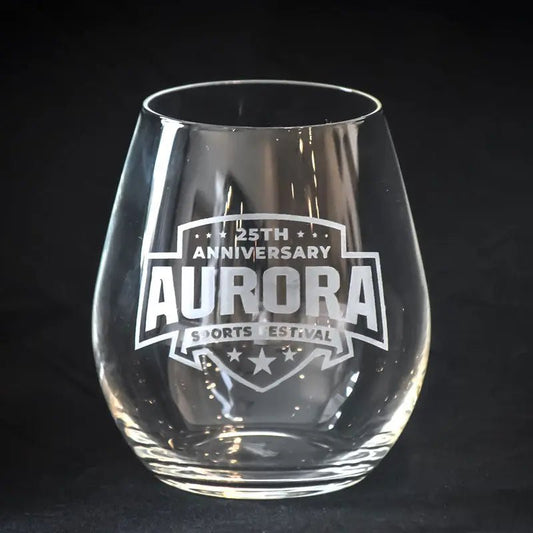 25th Anniversary- Stemless Wine Glass Crystal House