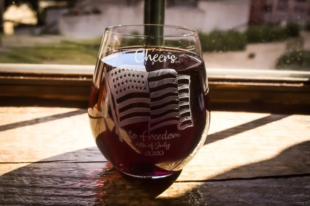 4TH JULY Stemless Wine Glass Crystal House