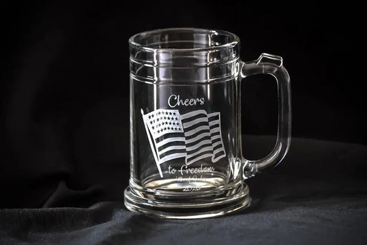 4th July US Flag Engraved Beer Mug Crystal House