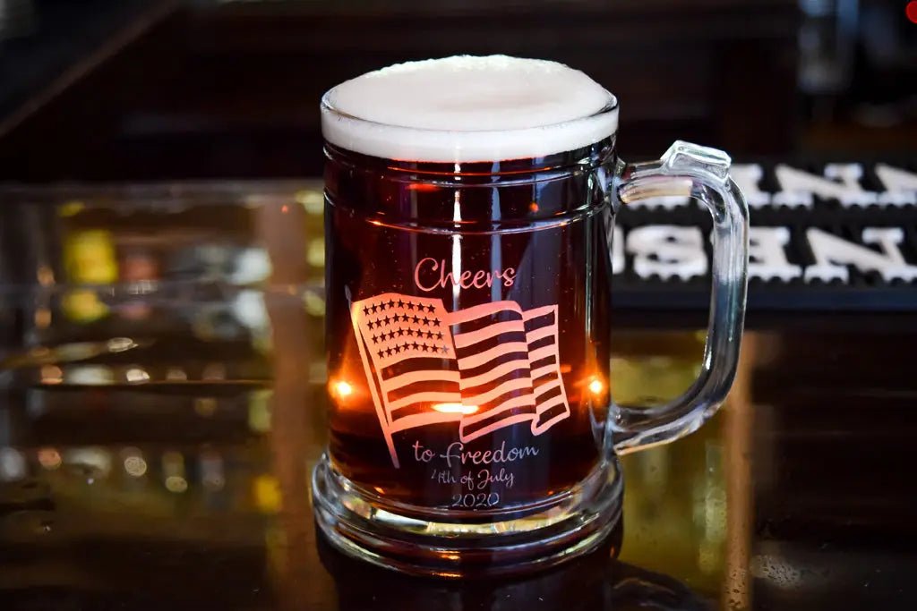 4th July US Flag Engraved Beer Mug Crystal House