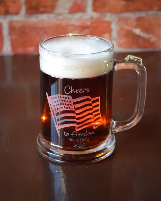 4th July US Flag Engraved Beer Mug Crystal House