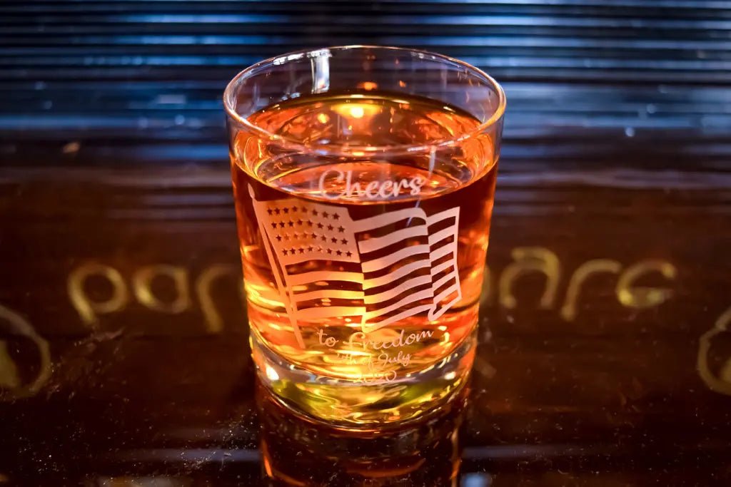 4th July US Flag Engraved Whiskey Glass Crystal House