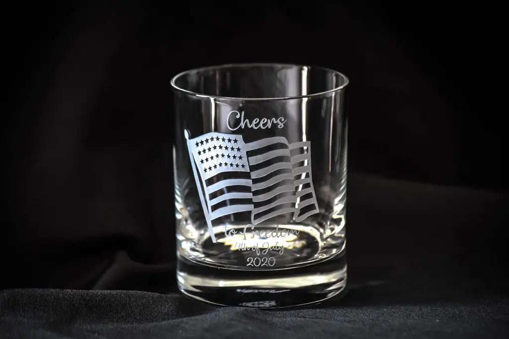 4th July US Flag Engraved Whiskey Glass Crystal House