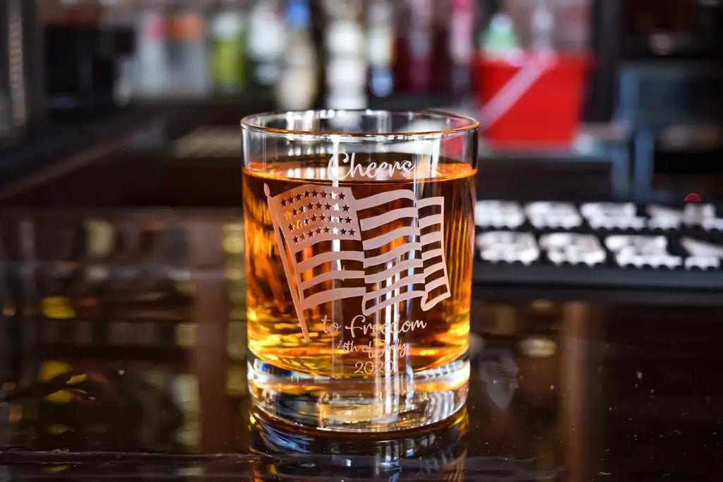4th July US Flag Engraved Whiskey Glass Crystal House