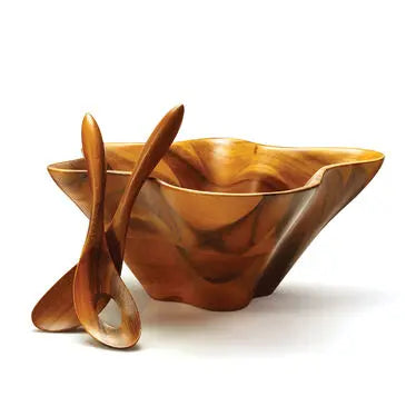 Ocean Coral Salad Bowl W / Servers - Crystal House