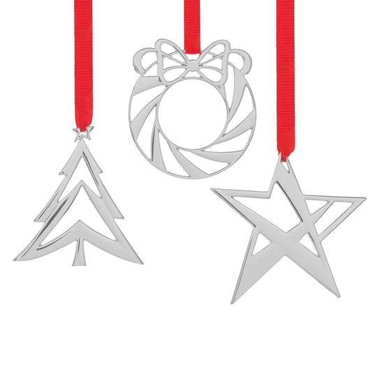 Assorted Mini Ornaments â€“ Star, Wreath, Tree (Set of 3) Nambé