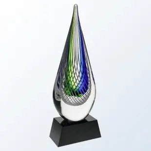 BLUE SWIRL WITH BLACK/CLEAR BASE - ART GLASS Crystal House - Prism
