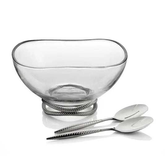 Braid Glass Salad Bowl w/ Servers Nambé
