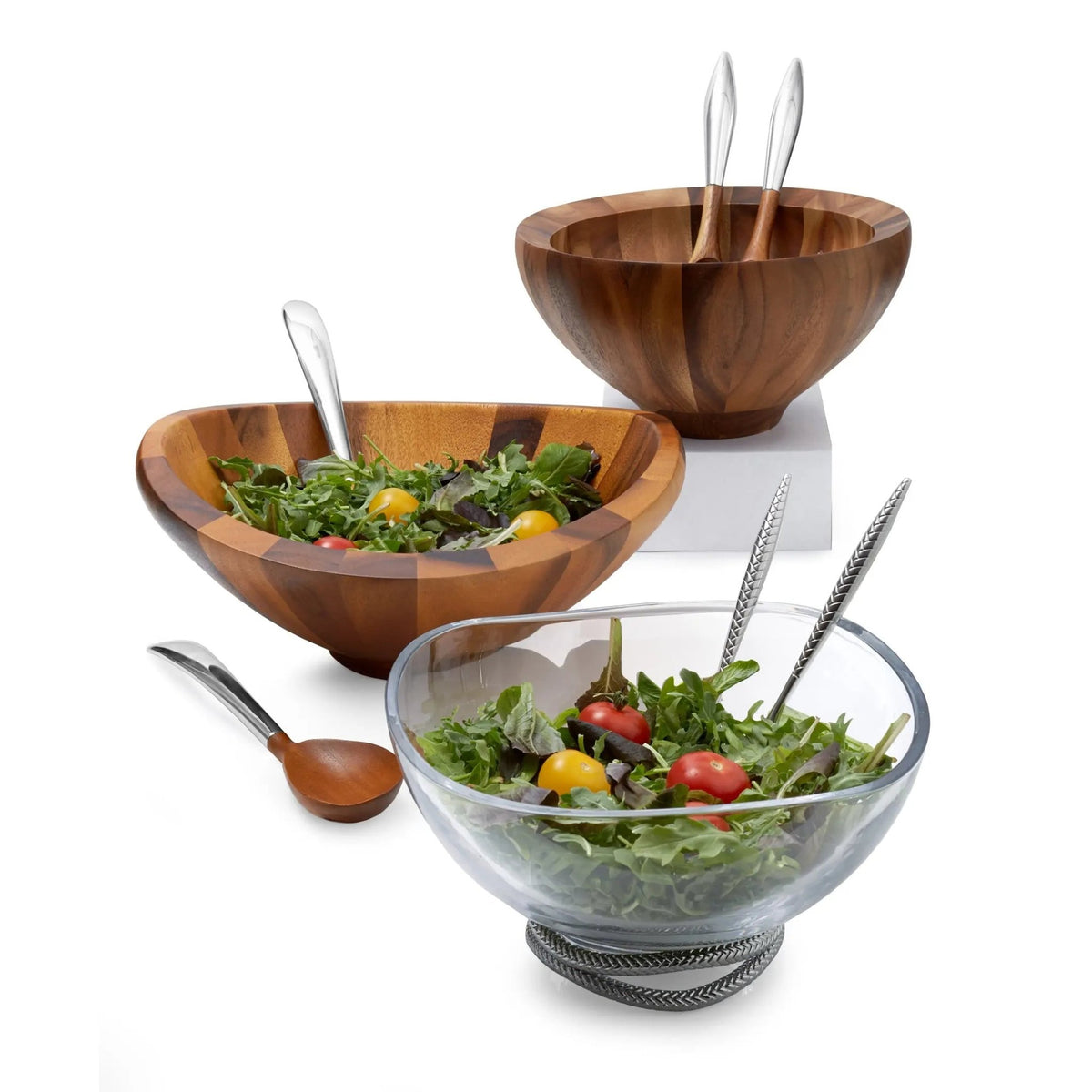 Braid Glass Salad Bowl w/ Servers Nambé