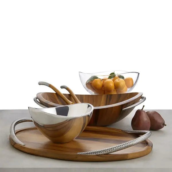 Braid Glass Salad Bowl w/ Servers Nambé