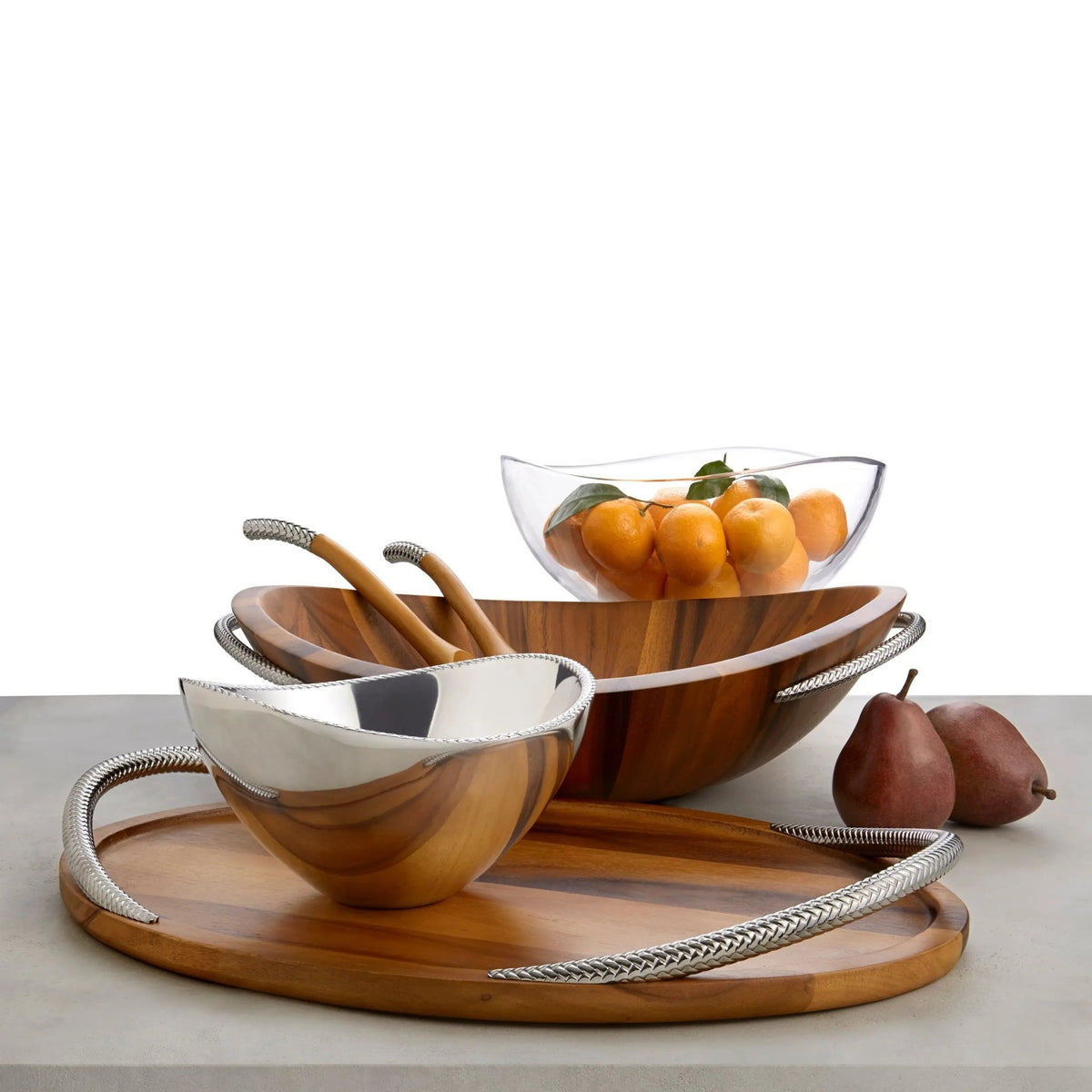 Braid Glass Salad Bowl w/ Servers Nambé