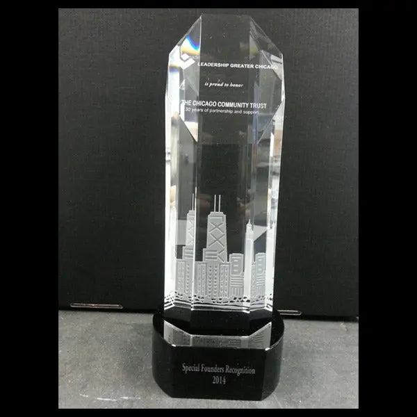 Custom Crystal Pedestal Tower | Chicago Skyline Crystal Awards and Recognition Pieces