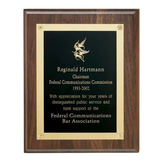 Walnut Plaque w Gold Edge Plate - Crystal House