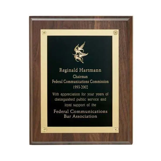 Walnut Plaque w Gold Edge Plate - Crystal House