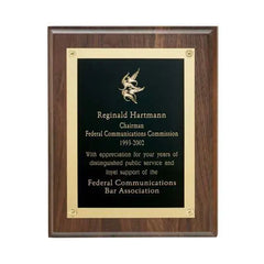 Walnut Plaque w Gold Edge Plate - Crystal House