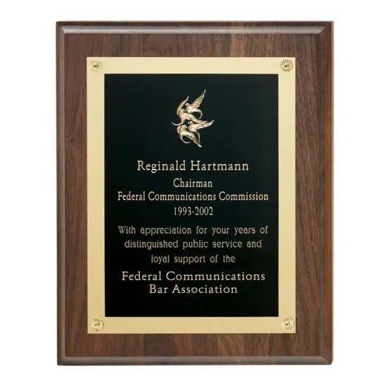 Walnut Plaque w Gold Edge Plate - Crystal House