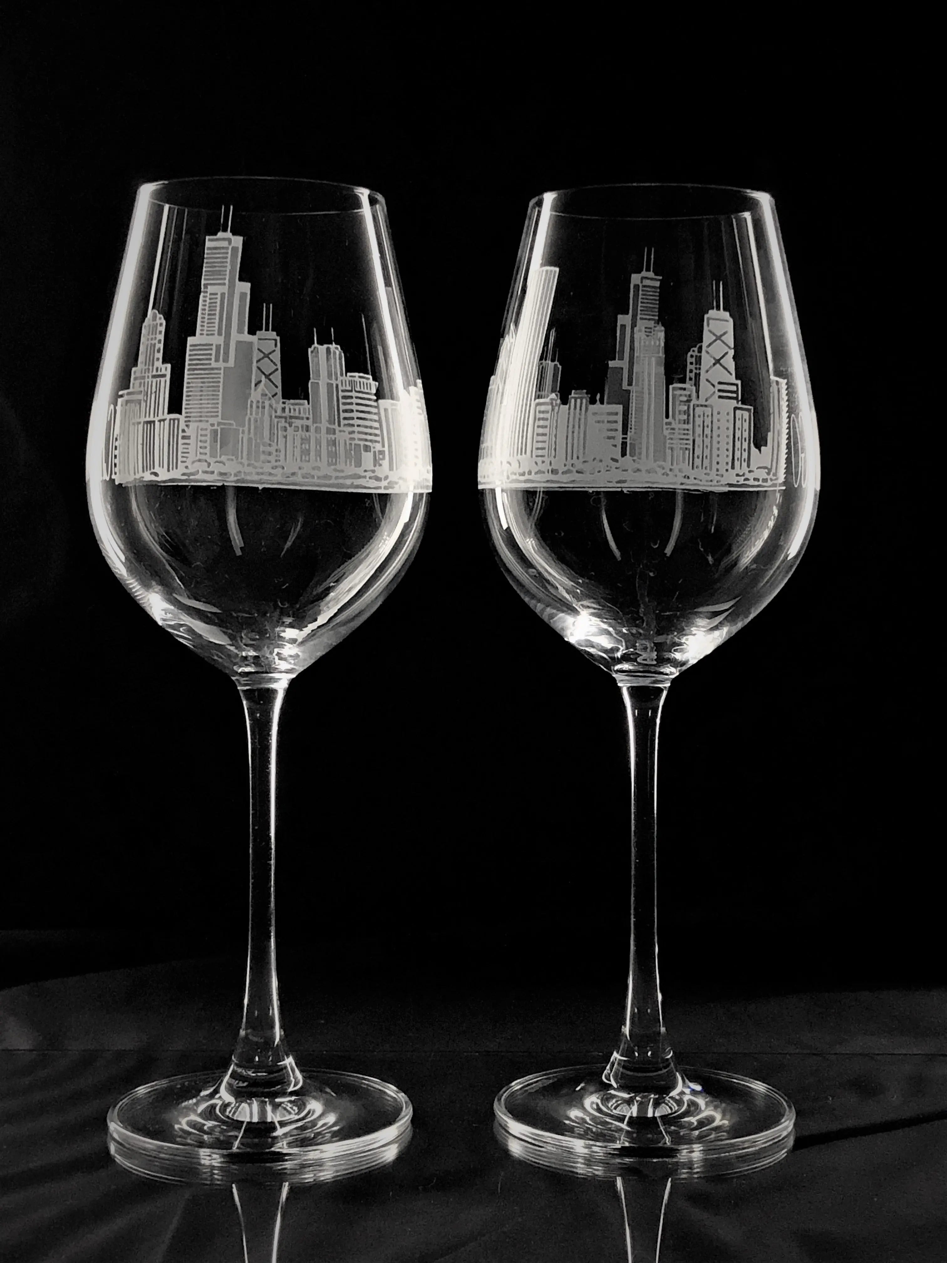 Chicago Engraved on White Wine Glass (PAIR) Crystal House