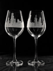 Chicago Engraved on White Wine Glass (PAIR) Crystal House