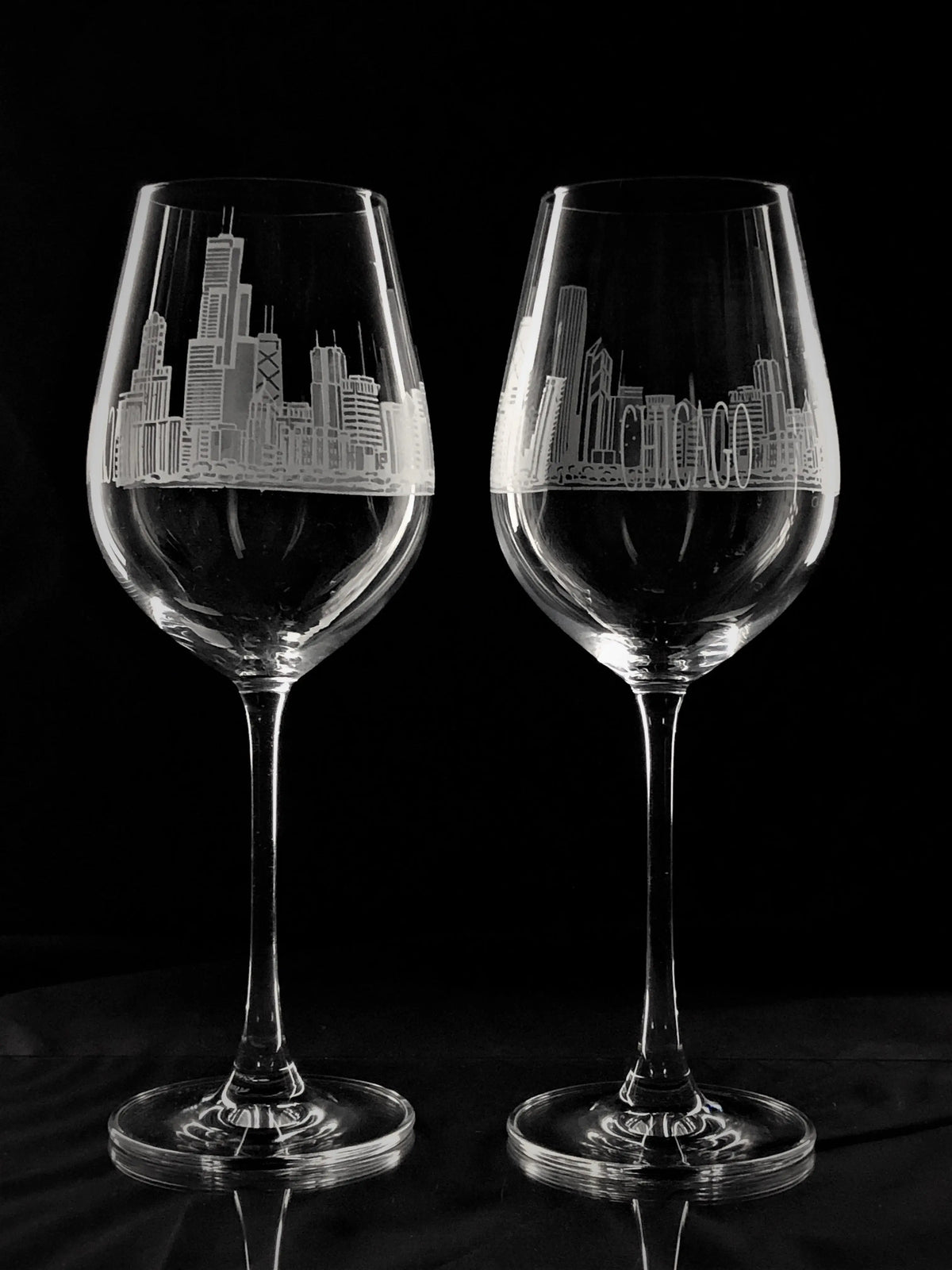 Chicago Engraved on White Wine Glass (PAIR) Crystal House