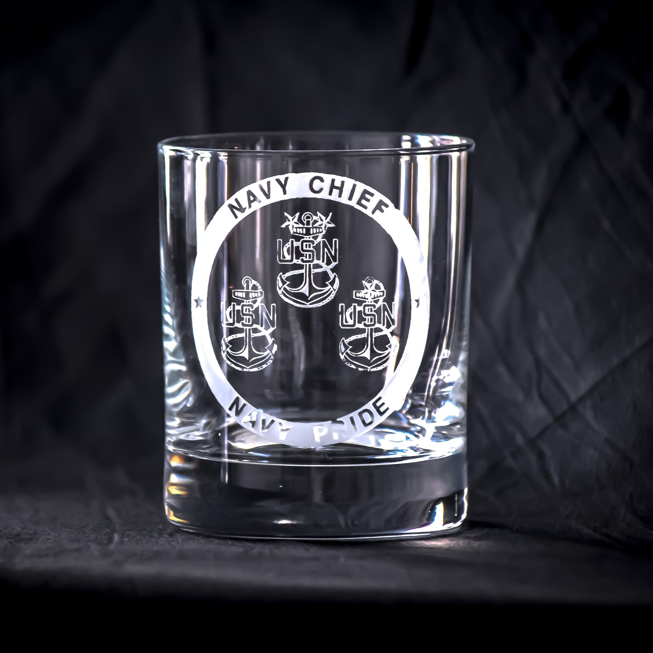Navy Chief Engraved Crystal Whiskey DOF Crystal House