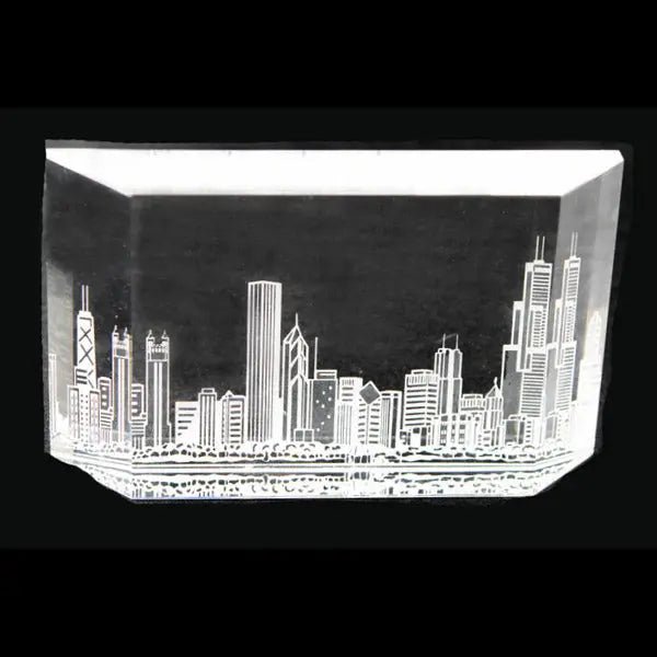 Custom 3D Crystal Gifts - Personalized Crystal Block with Laser Etched City Skyline.