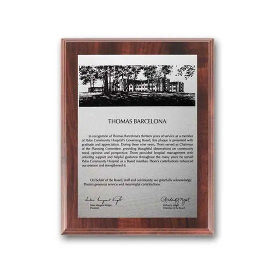 Etch Oxidized Plaq - Walnut Finish Crystal House